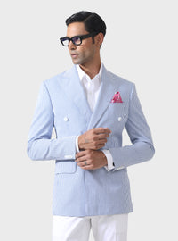 REGAL STRIPES BESPOKE WHITE AND BLUE DOUBLE BREASTED TUXEDO JACKET