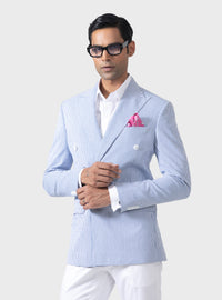 REGAL STRIPES BESPOKE WHITE AND BLUE DOUBLE BREASTED TUXEDO JACKET