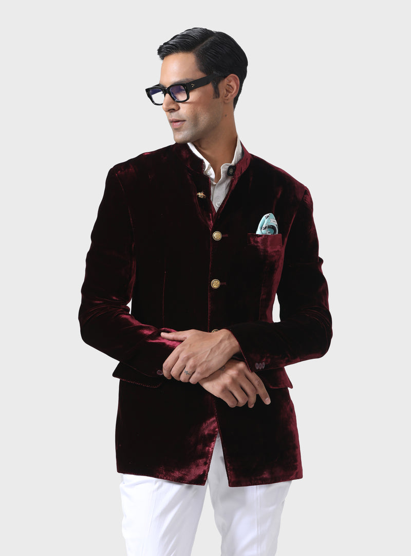 CLASSIC ELEGANCE HANDMADE VELVET BANDHGALA JACKET