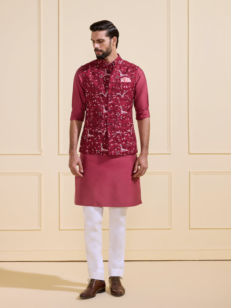 THE MAROON BIRD MOTIF WAISTCOAT