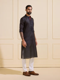 MIDNIGHT NOIR CHARM: THE EMBROIDERED BLACK KURTA