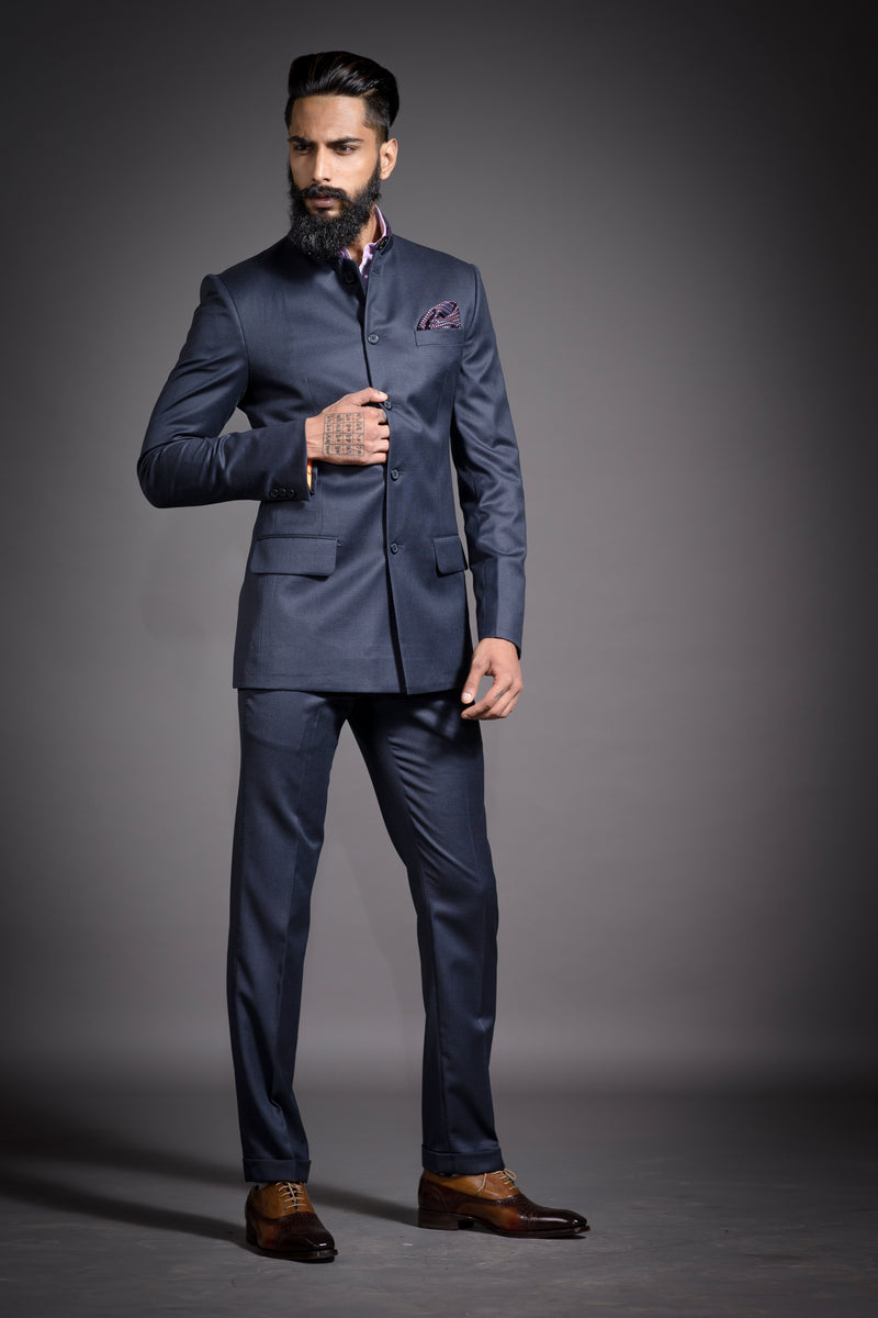 Buy Grey Regular Fit Ethnic Bandhgala Suit | Raghavendra Rathore Jodhpur