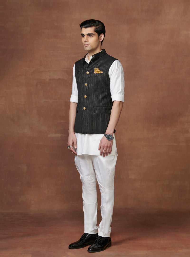 BLACK AND GOLD THREAD DETAILED WAISTCOAT