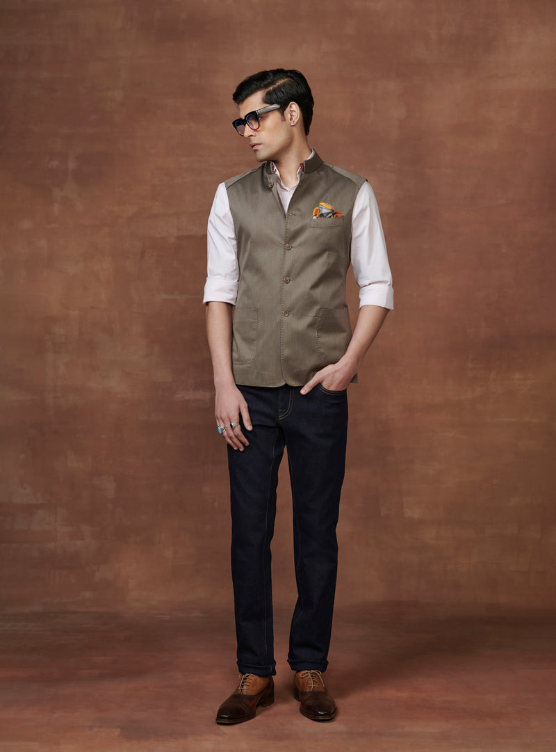 LUSTROUS WOOL WAISTCOAT WITH YOKE DETAILING