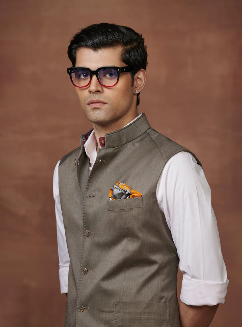 LUSTROUS WOOL WAISTCOAT WITH YOKE DETAILING