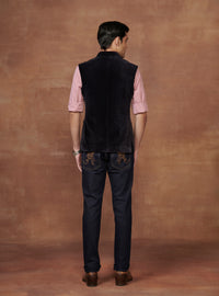 BLACK VELOUR WAISTCOAT WITH PIPED ALLURE