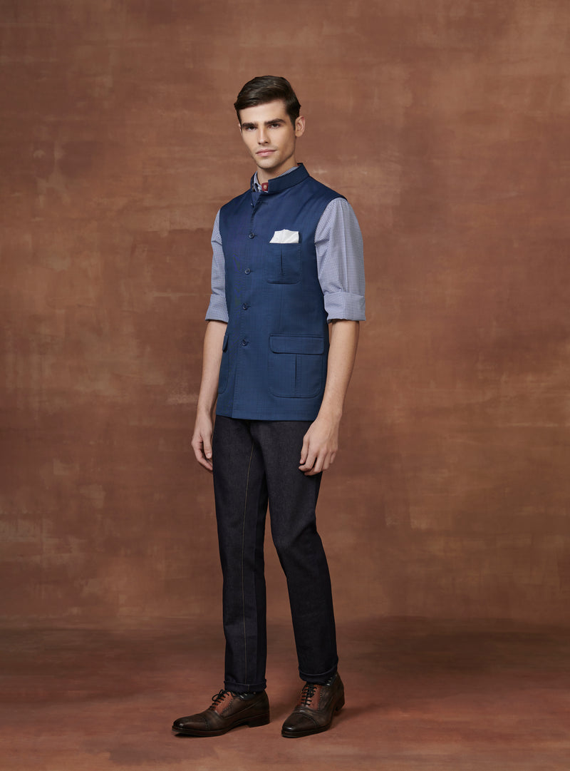 EXQUISITE NAVY BLUE SAFARI WAISTCOAT