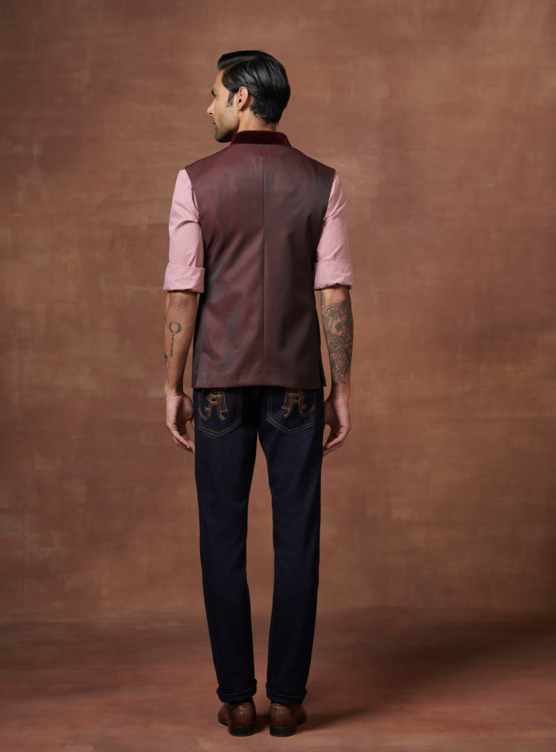 BORDEAUX TWO-TONE WAISTCOAT WITH PATCH POCKETS