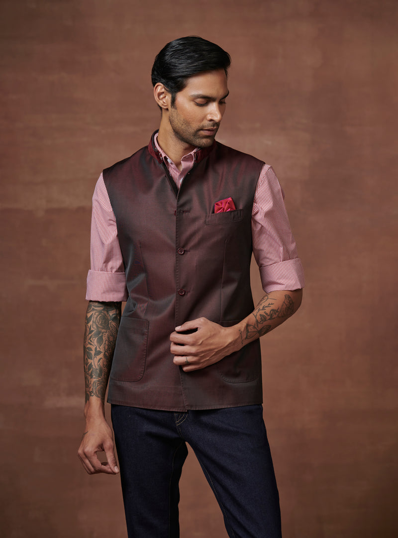 BORDEAUX TWO-TONE WAISTCOAT WITH PATCH POCKETS