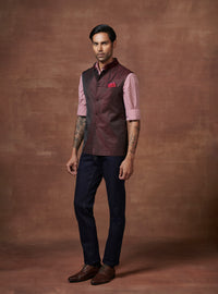 BORDEAUX TWO-TONE WAISTCOAT WITH PATCH POCKETS