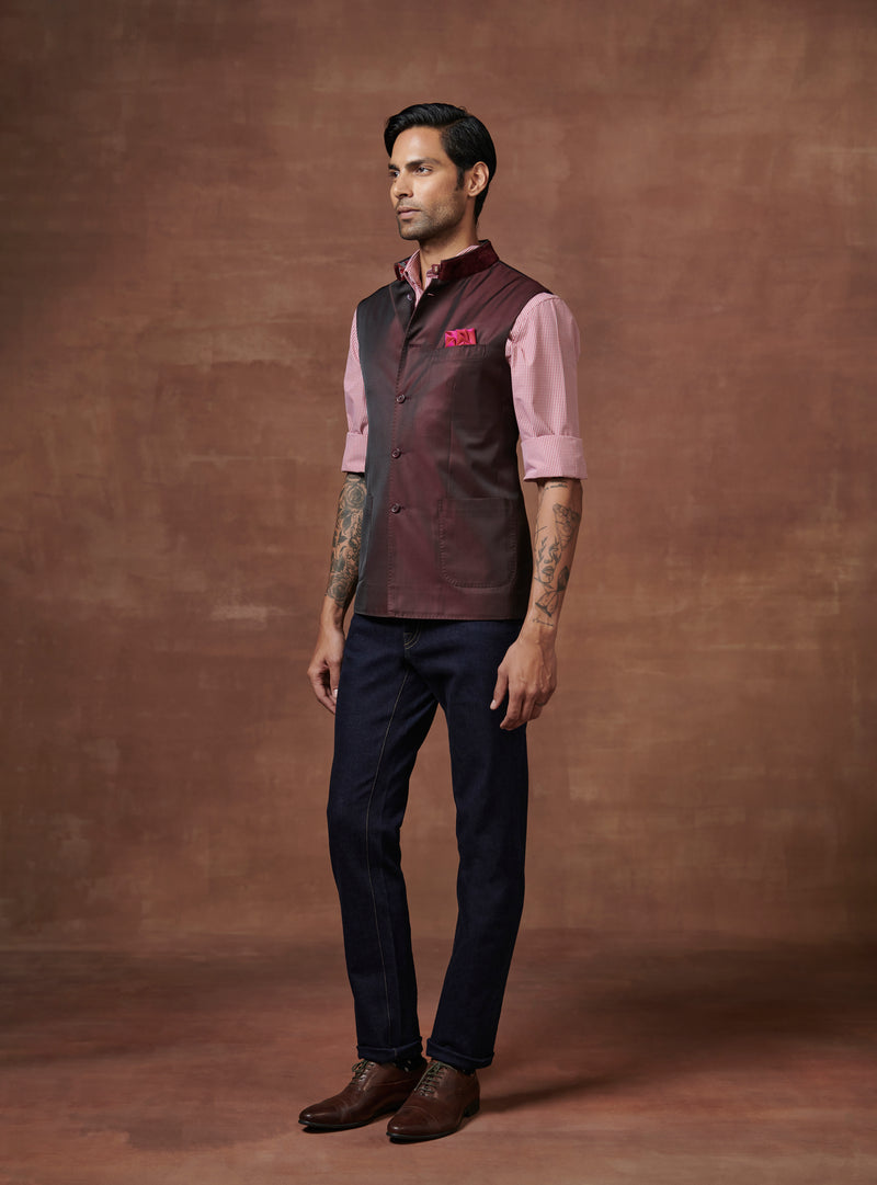 BORDEAUX TWO-TONE WAISTCOAT WITH PATCH POCKETS