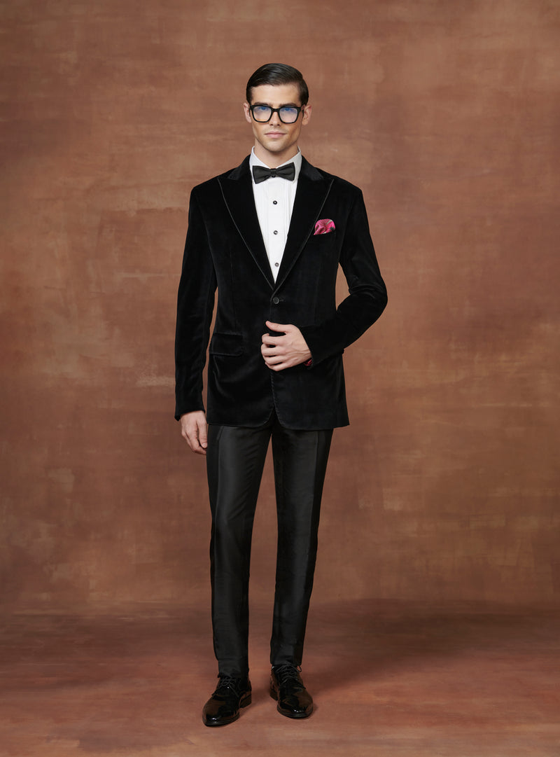 THE OPULENT MIDNIGHT BLACK VELVET TUXEDO JACKET