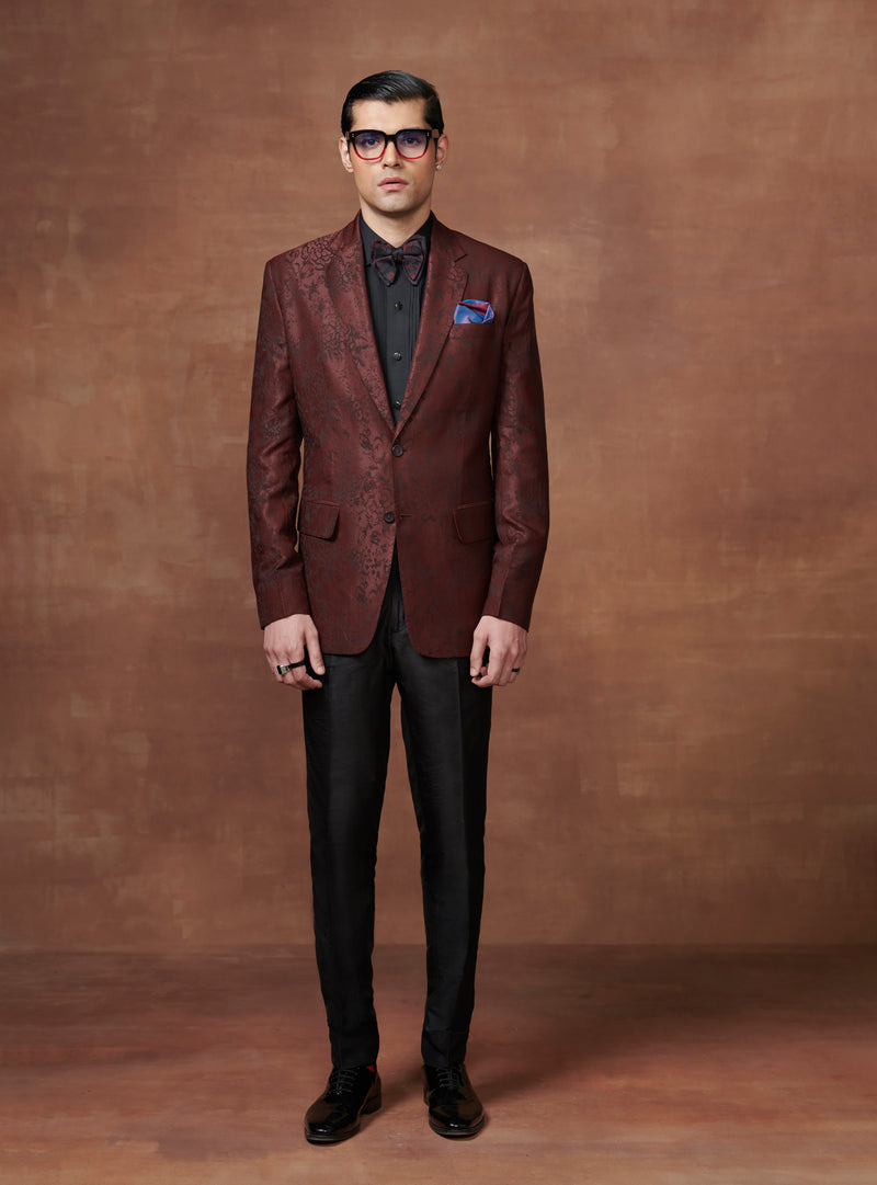 TIMELESS MAROON TEXTURED TUXEDO JACKET