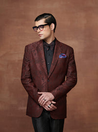 TIMELESS MAROON TEXTURED TUXEDO JACKET