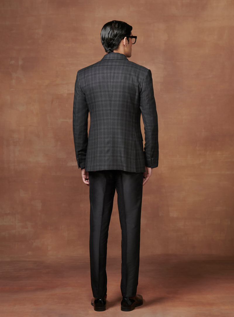 CLASSIC WOOLEN CHECKERED DOUBLE-BREASTED TUXEDO JACKET