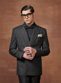 CLASSIC WOOLEN CHECKERED DOUBLE-BREASTED TUXEDO JACKET