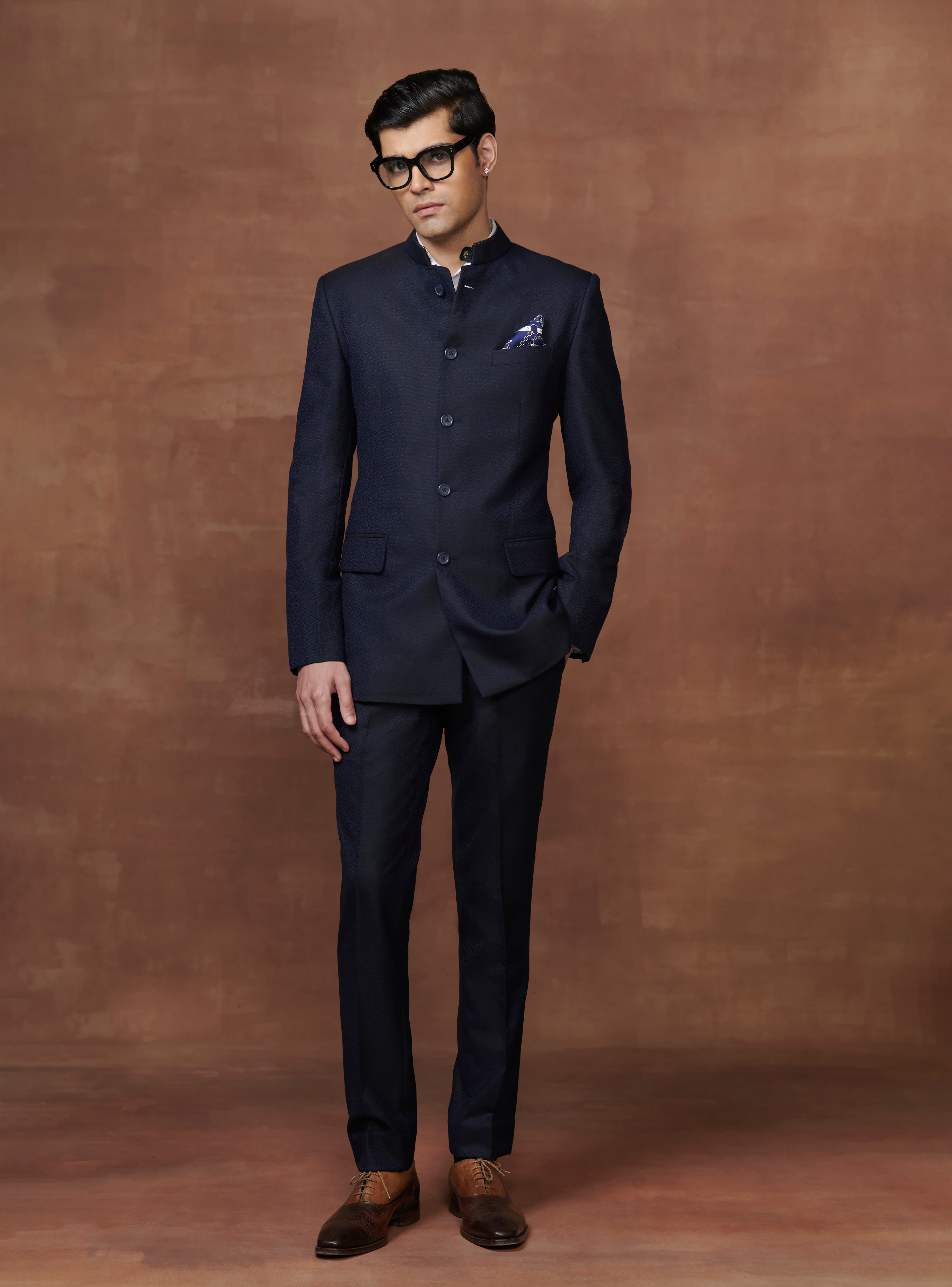 Navy blue bandhgala clearance suit