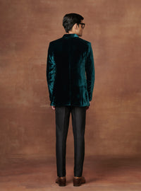 EMERALD ELEGANCE HANDMADE VELVET BANDHGALA JACKET