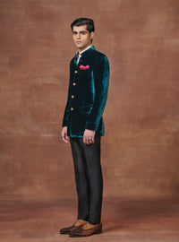 EMERALD ELEGANCE HANDMADE VELVET BANDHGALA JACKET