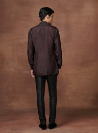 BLACK AND MARRON PRINTED RESORT ELEGANCE SHIRT