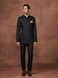 SOVEREIGN NOIR JET BLACK JACQUARD BANDHGALA