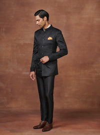 SOVEREIGN NOIR JET BLACK JACQUARD BANDHGALA