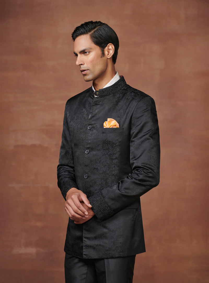 SOVEREIGN NOIR JET BLACK JACQUARD BANDHGALA