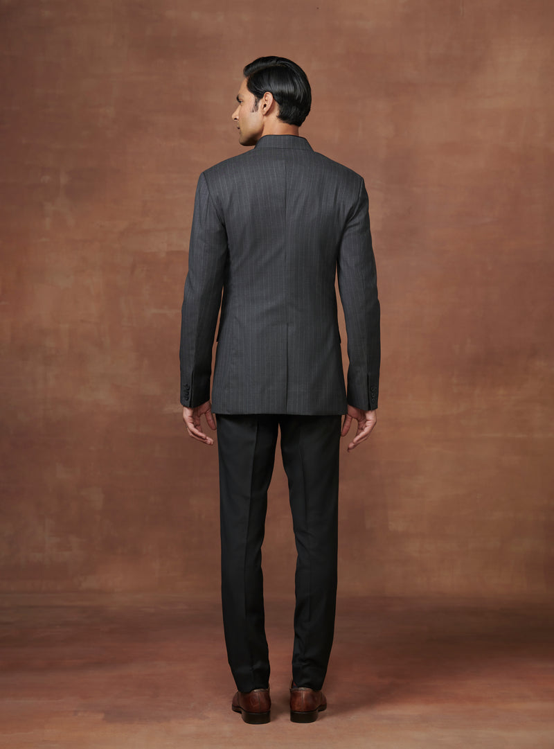 STRIPED NOIR BANDHGALA SUIT