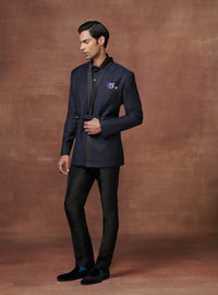 ROYALE DEEP BLUE BANDHGALA OVERLAPPED JACKET