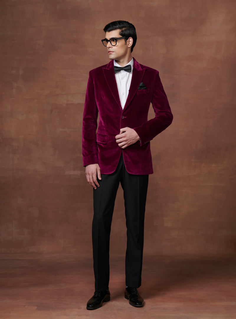 REGAL BORDEAUX VELVET TUXEDO JACKET