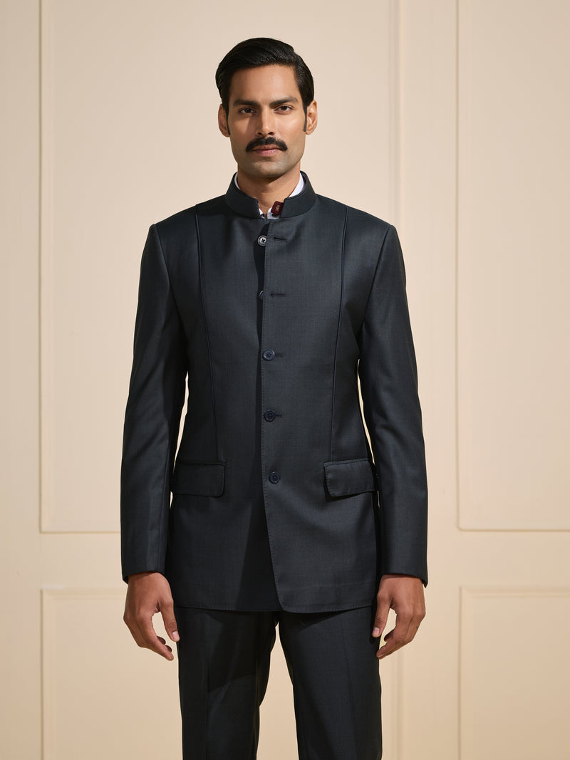 THE SOVEREIGN BLACK BANDHGALA WITH FLAP POCKETS