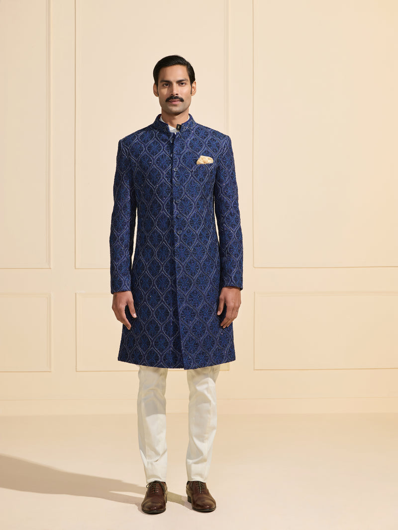 THE AZURE REGALIA BESPOKE PATTERNED ACHKAN