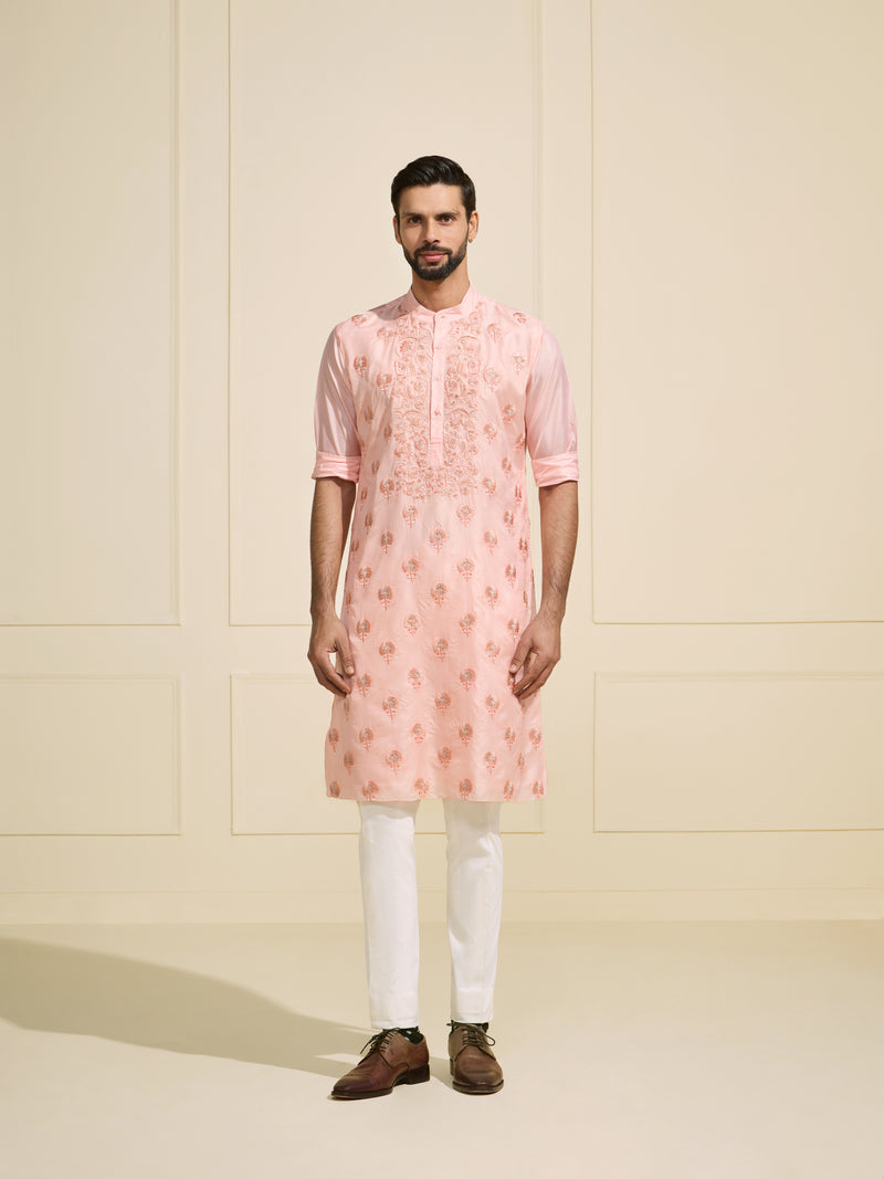 ROSY GLIMMERING GOLD ACCENTED OPULENT KURTA