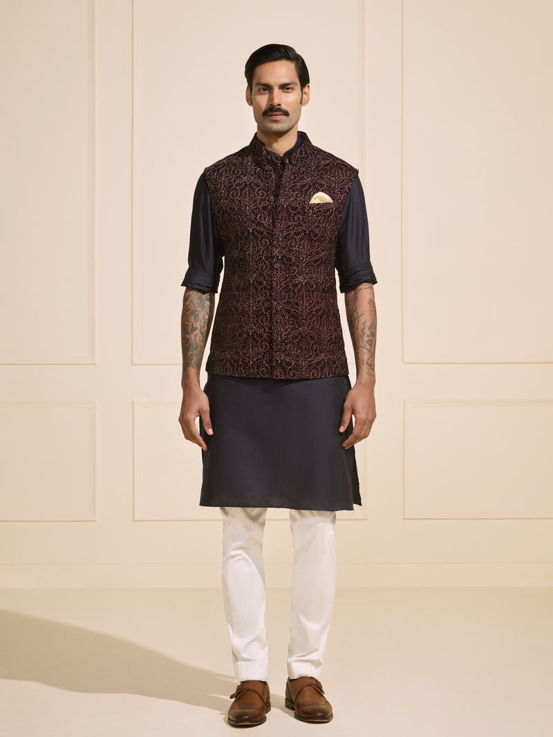 THE DEEP GARNET ETHNIC WAISTCOAT OF FESTIVE CHARM