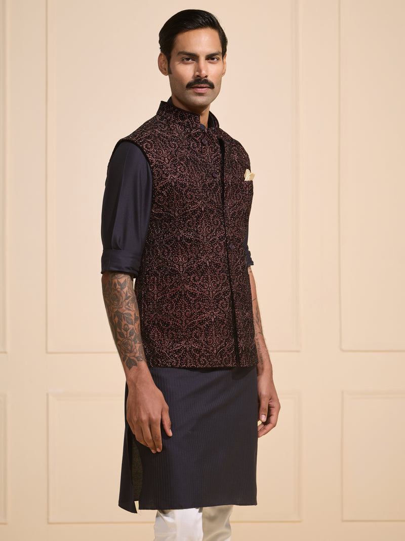 THE DEEP GARNET ETHNIC WAISTCOAT OF FESTIVE CHARM