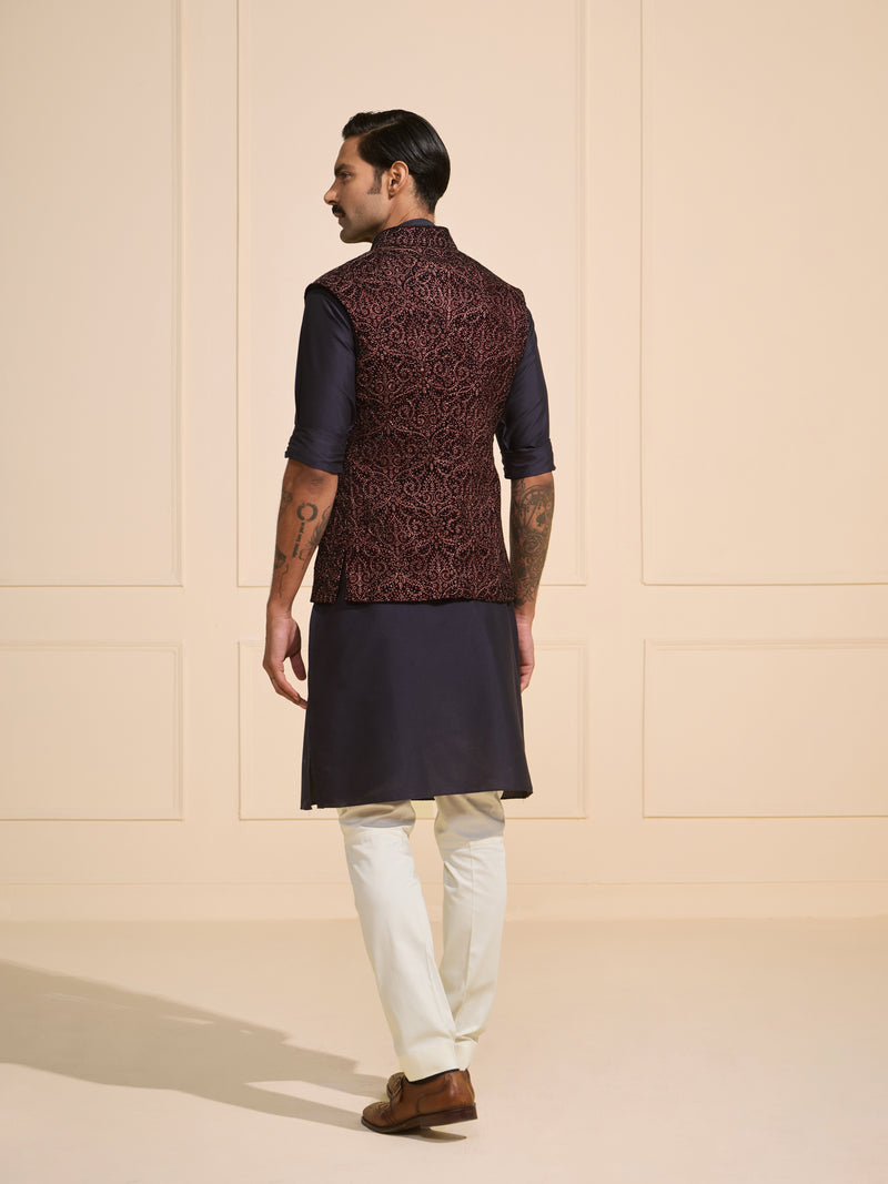 THE DEEP GARNET ETHNIC WAISTCOAT OF FESTIVE CHARM