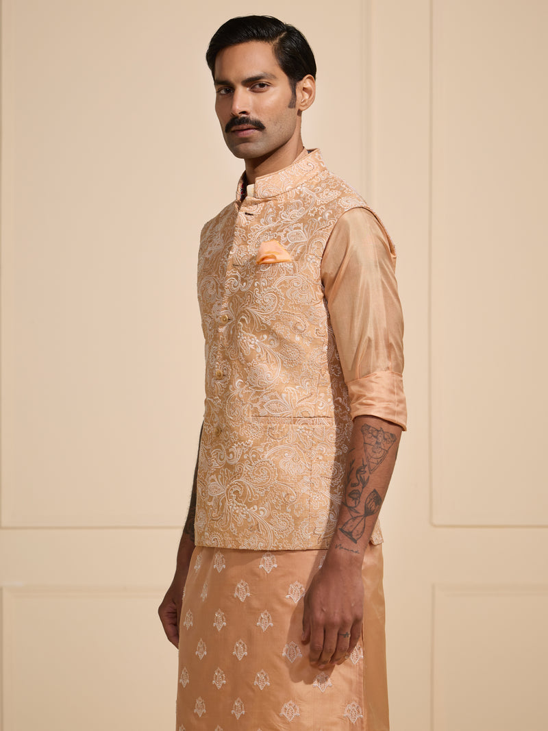 THE GOSSAMER PEACH: EMBROIDERED ETHNIC WAISTCOAT