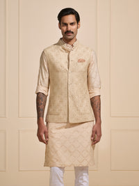 THE BEIGE PATTERNED SOPHISTICATION: WOVEN WAISTCOAT