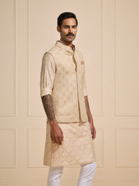 THE BEIGE PATTERNED SOPHISTICATION: WOVEN WAISTCOAT