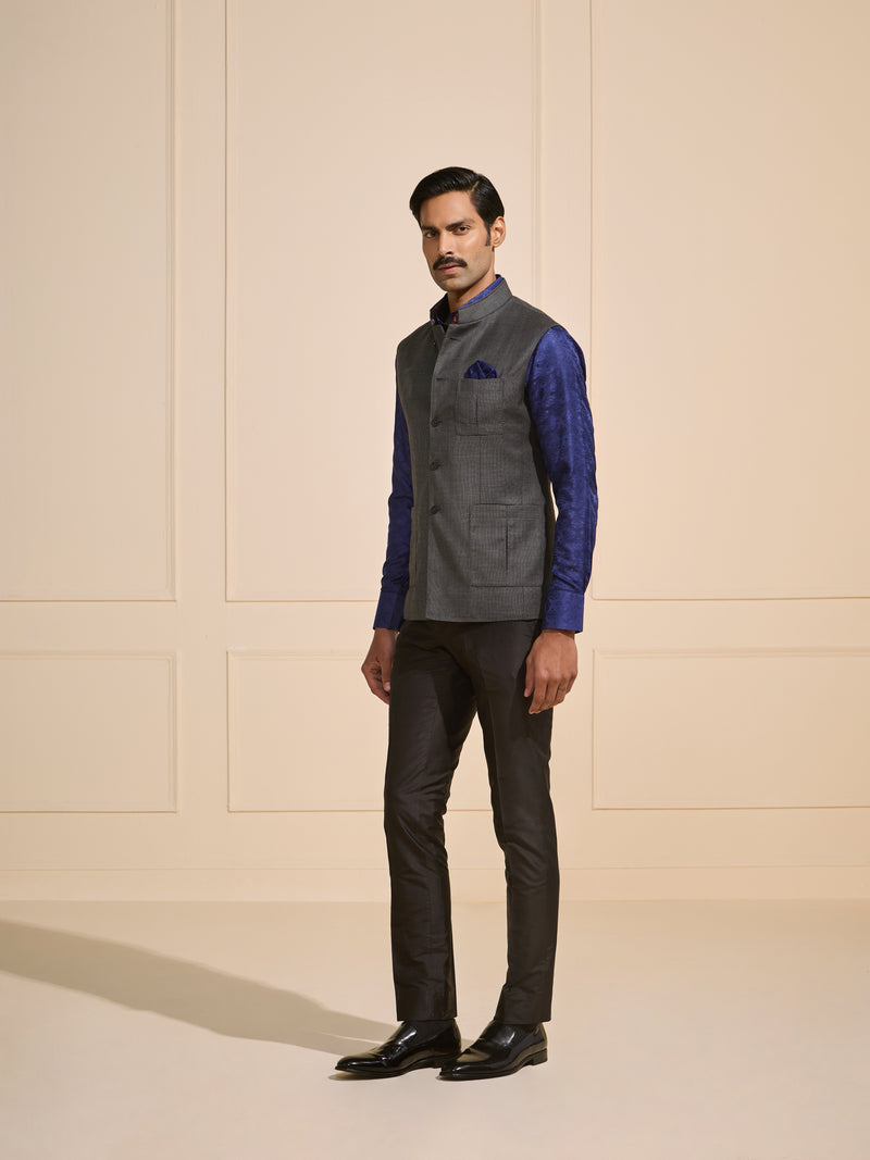 THE STORM GREY WOVEN SLEEK WAISTCOAT