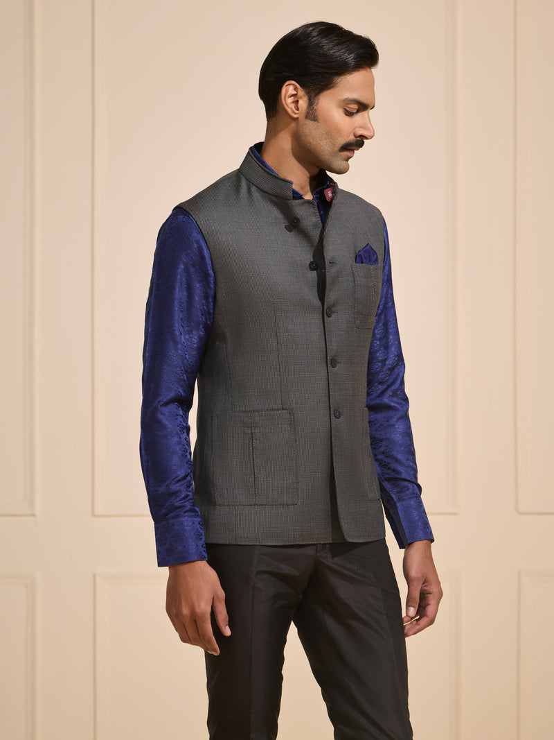 THE STORM GREY WOVEN SLEEK WAISTCOAT