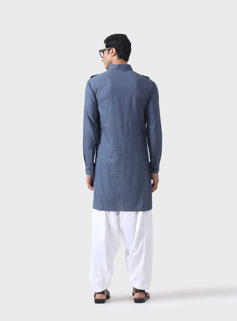 REGAL COMFORT GREY LINEN KURTA WITH PINTUCK DETAIL