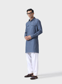 REGAL COMFORT GREY LINEN KURTA WITH PINTUCK DETAIL