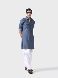 REGAL COMFORT GREY LINEN KURTA WITH PINTUCK DETAIL