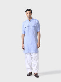 REGAL COMFORT LIGHT BLUE LINEN KURTA WITH PINTUCK DETAIL