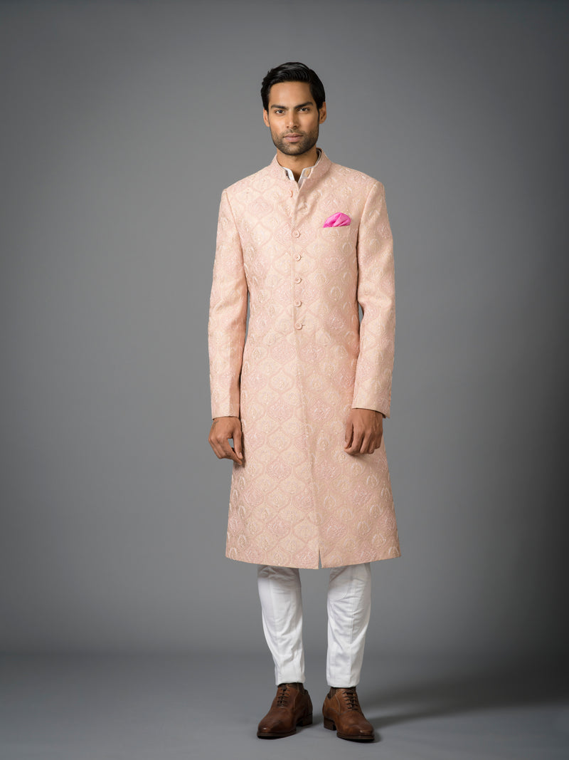 PALE APRICOT EMBROIDERED ACHKAN