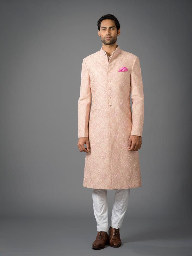 PALE APRICOT EMBROIDERED ACHKAN