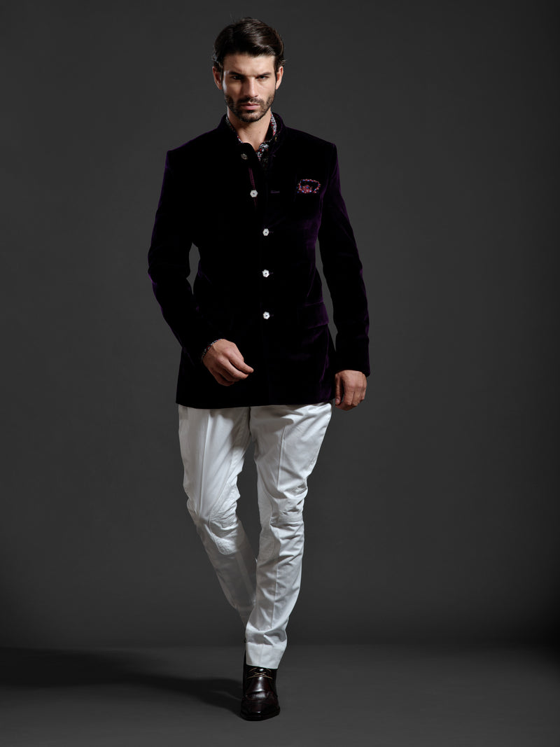 COTTON VELVET BANDHGALA JACKET