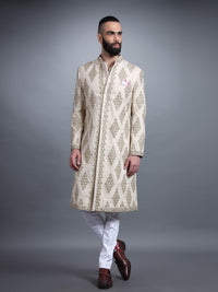 ASH BEIGE EMBROIDERED ACHKAN