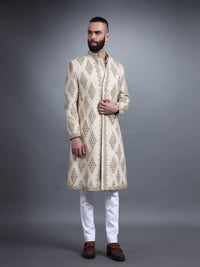 ASH BEIGE EMBROIDERED ACHKAN